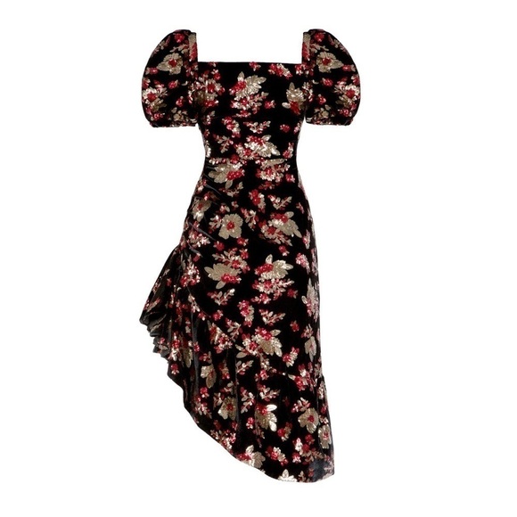 AUTUMN ADEIGBO Rosalie velvet sequin puff sleeve ruffle mini dress  8 NWOT - Picture 3 of 11